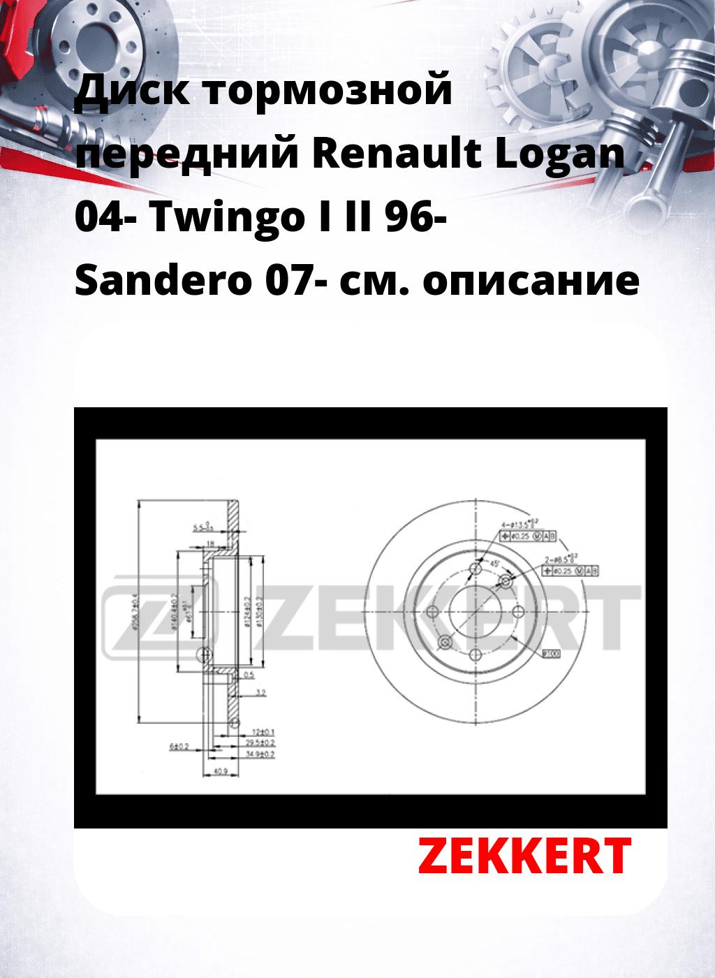 Диск тормозной передний Renault Logan 04-  Twingo I  II 96-  Sandero 07-