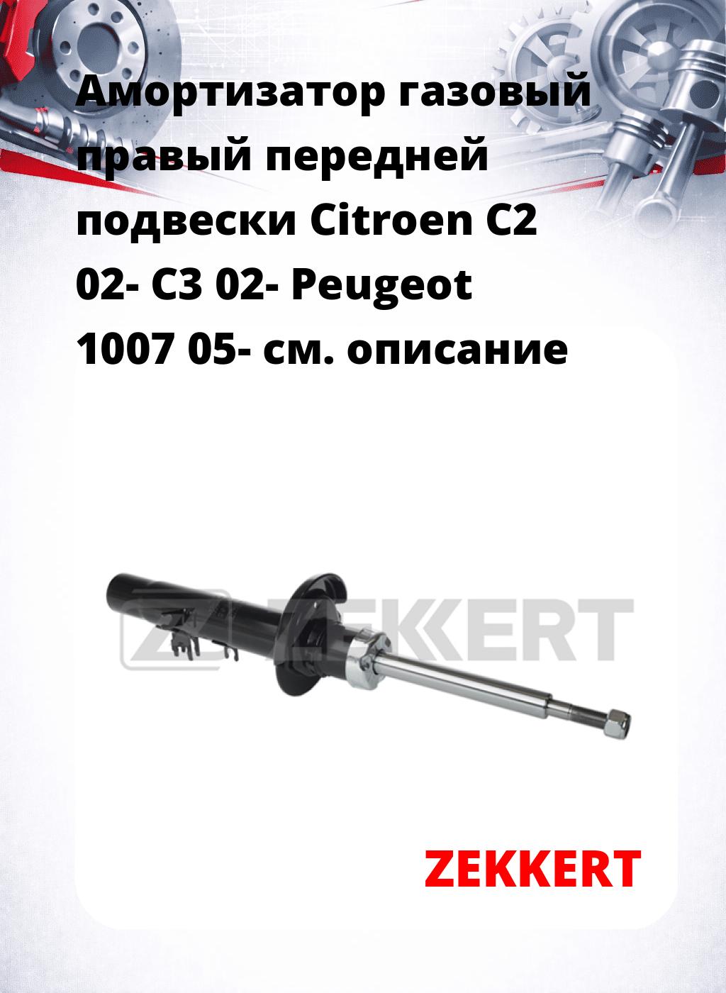 Амортизатор газовый правый передней подвески Citroen C2 02-  C3 02-  Peugeot 1007 05-