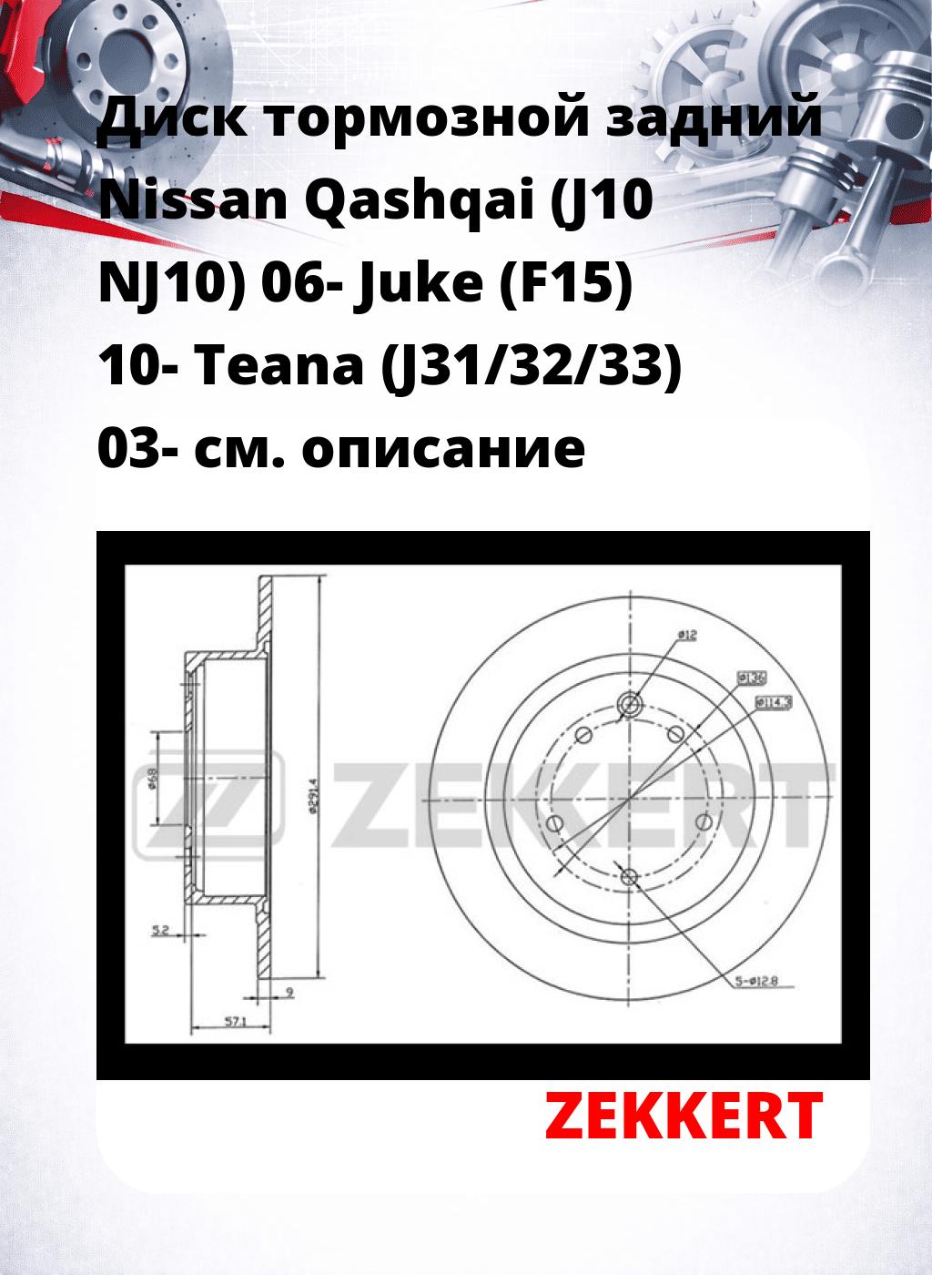 Диск тормозной задний Nissan Qashqai (J10  NJ10) 06-  Juke (F15) 10-  Teana (J31/32/33) 03-