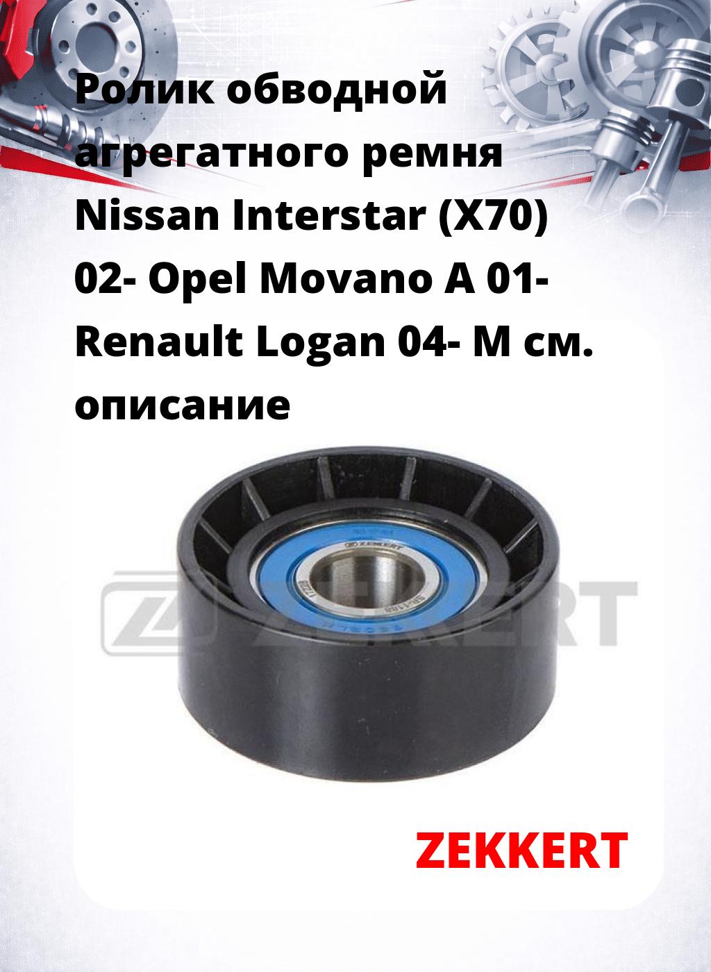 Ролик обводной агрегатного ремня Nissan Interstar (X70) 02- Opel Movano A 01- Renault Logan 04- M