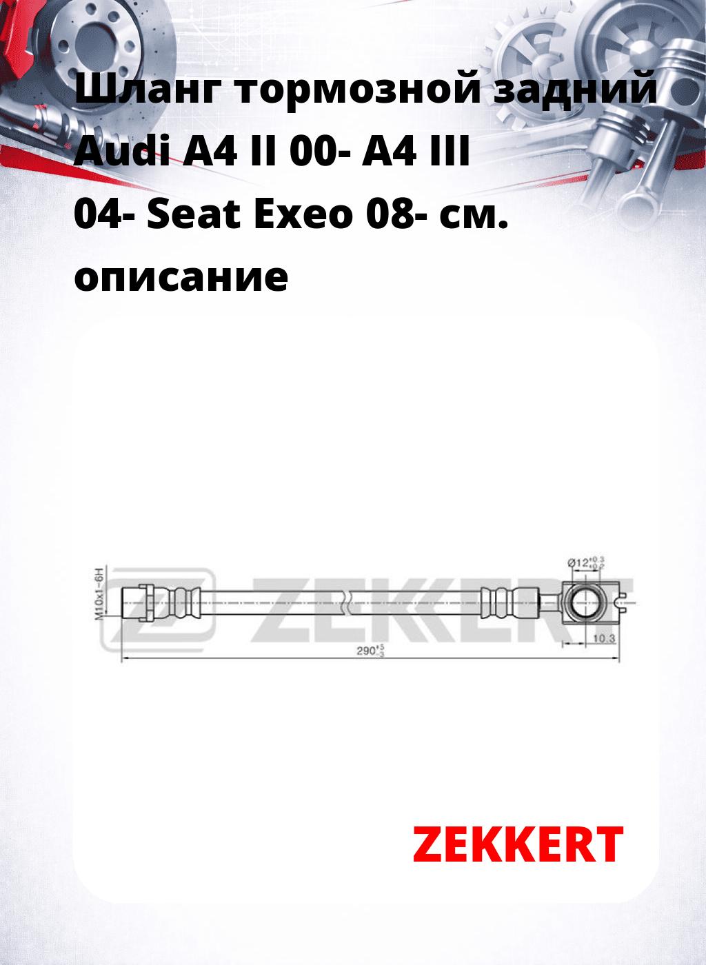 Шланг тормозной задний Audi A4 II 00-  A4 III 04-  Seat Exeo 08-